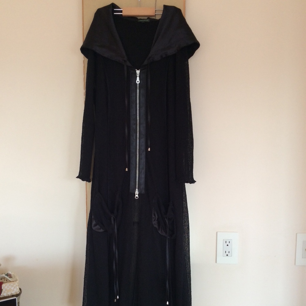 Tricotto loose knit long cardigan with hood & half zipper | Size XL *